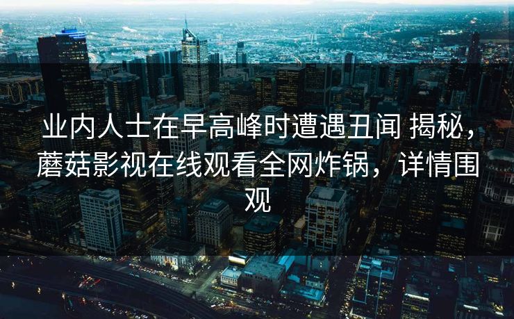 业内人士在早高峰时遭遇丑闻 揭秘，蘑菇影视在线观看全网炸锅，详情围观