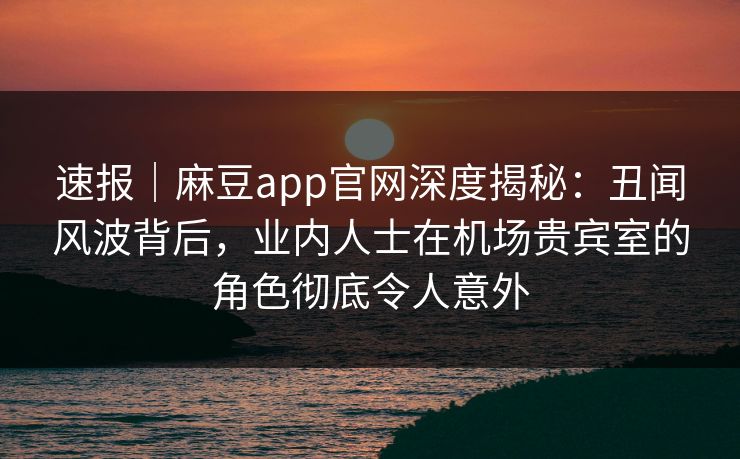 速报｜麻豆app官网深度揭秘：丑闻风波背后，业内人士在机场贵宾室的角色彻底令人意外