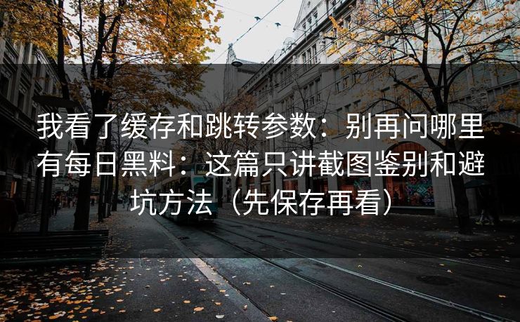 我看了缓存和跳转参数：别再问哪里有每日黑料：这篇只讲截图鉴别和避坑方法（先保存再看）